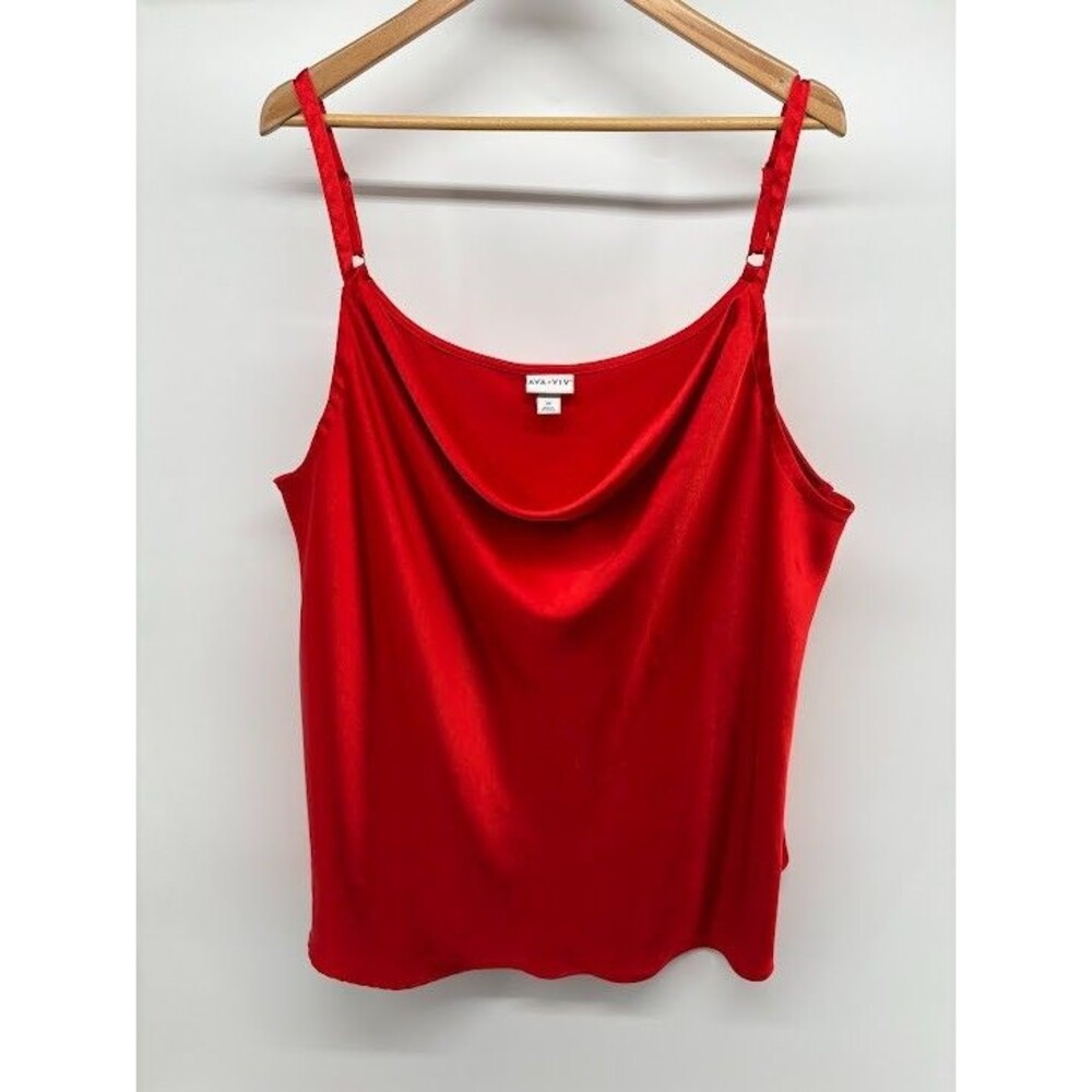 Women's Ava &‎ Viv Satin Sleeveless Tunic Cowl Neck Red Size 3X
